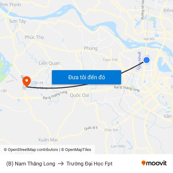 (B) Nam Thăng Long to Trường Đại Học Fpt map