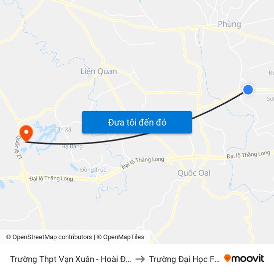 Trường Thpt Vạn Xuân - Hoài Đức to Trường Đại Học Fpt map