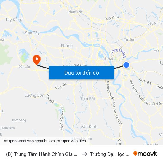 (B) Trung Tâm Hành Chỉnh Gia Lâm to Trường Đại Học Fpt map