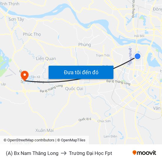 (A) Bx Nam Thăng Long to Trường Đại Học Fpt map