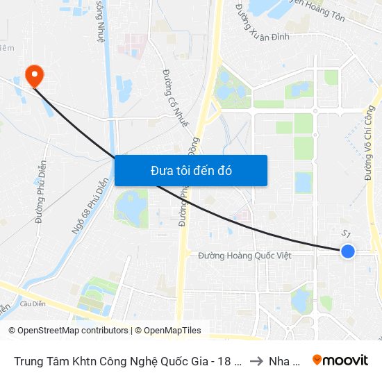 Trung Tâm Khtn Công Nghệ Quốc Gia - 18 Hoàng Quốc Việt to Nha Khoa map