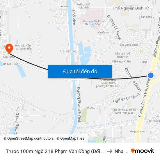 Trước 100m Ngõ 218 Phạm Văn Đồng (Đối Diện Công Viên Hòa Bình) to Nha Khoa map