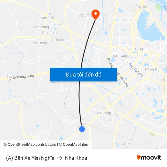 (A) Bến Xe Yên Nghĩa to Nha Khoa map