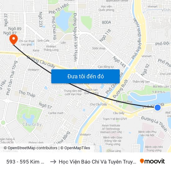 593 - 595 Kim Mã to Học Viện Báo Chí Và Tuyên Truyền map