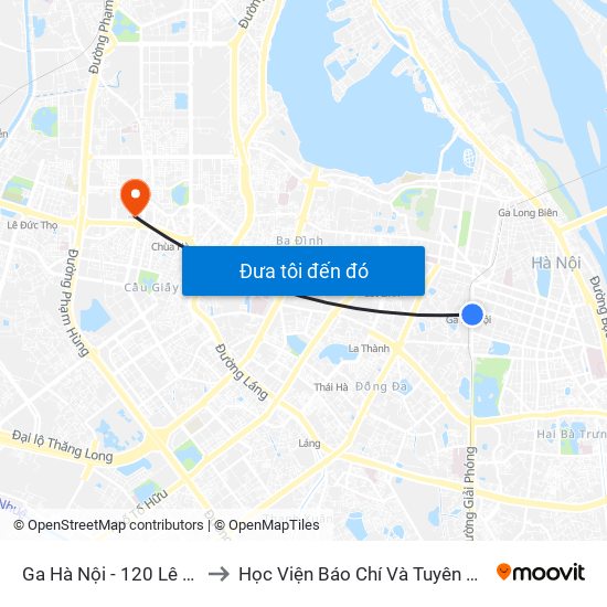 Ga Hà Nội - 120 Lê Duẩn to Học Viện Báo Chí Và Tuyên Truyền map
