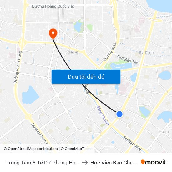 Trung Tâm Y Tế Dự Phòng Hn - 70 Nguyễn Chí Thanh to Học Viện Báo Chí Và Tuyên Truyền map