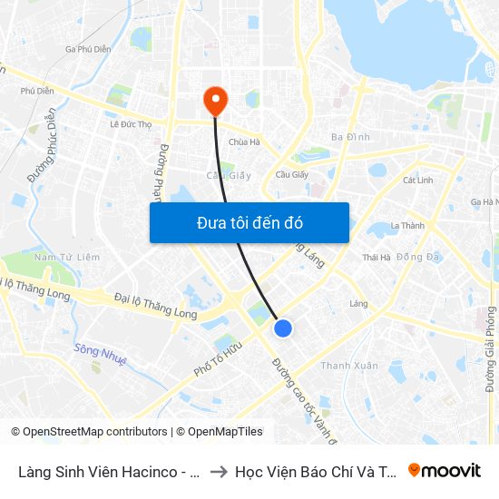 Làng Sinh Viên Hacinco - Nguyễn Tuân to Học Viện Báo Chí Và Tuyên Truyền map