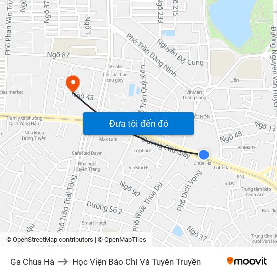 Ga Chùa Hà to Học Viện Báo Chí Và Tuyên Truyền map