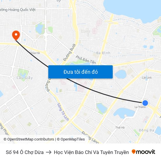 Số 94 Ô Chợ Dừa to Học Viện Báo Chí Và Tuyên Truyền map