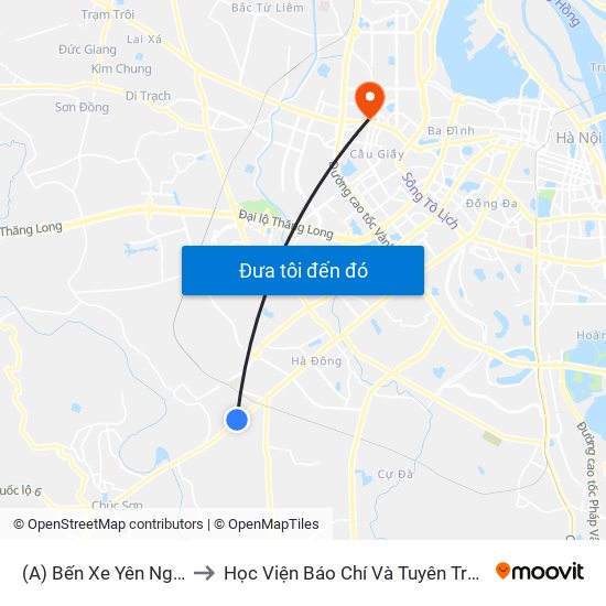 (A) Bến Xe Yên Nghĩa to Học Viện Báo Chí Và Tuyên Truyền map