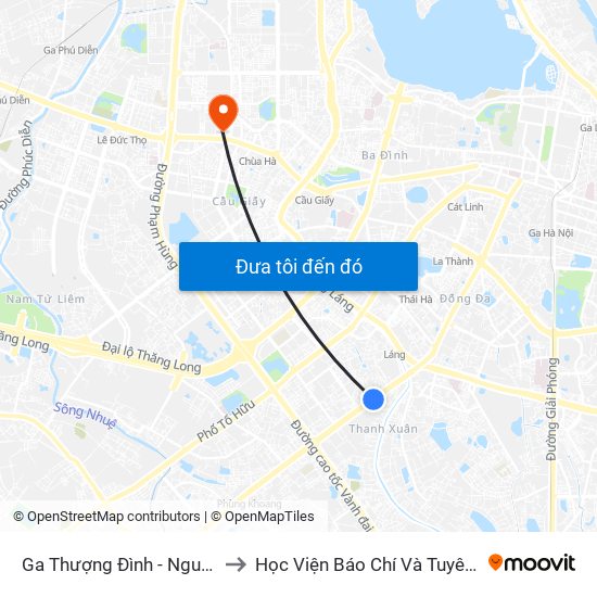 Ga Thượng Đình - Nguyễn Trãi to Học Viện Báo Chí Và Tuyên Truyền map