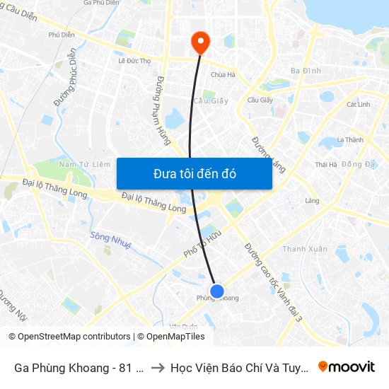 Ga Phùng Khoang - 81 Trần Phú to Học Viện Báo Chí Và Tuyên Truyền map