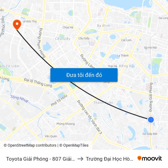 Toyota Giải Phóng - 807 Giải Phóng to Trường Đại Học Hòa Bình map