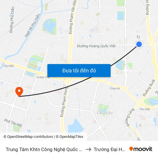 Trung Tâm Khtn Công Nghệ Quốc Gia - 18 Hoàng Quốc Việt to Trường Đại Học Hòa Bình map