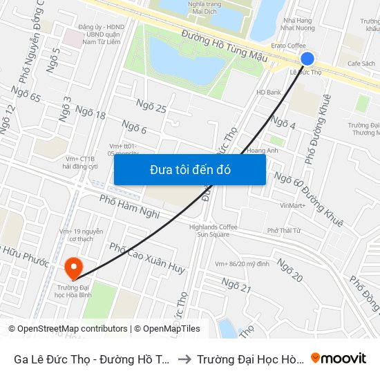 Ga Lê Đức Thọ - Đường Hồ Tùng Mậu to Trường Đại Học Hòa Bình map
