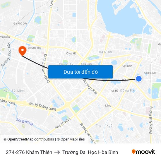 274-276 Khâm Thiên to Trường Đại Học Hòa Bình map