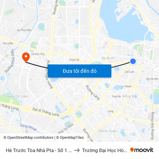 Hè Trước Tòa Nhà Pta - Số 1 Kim Mã to Trường Đại Học Hòa Bình map