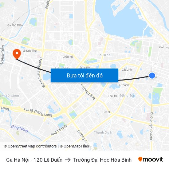 Ga Hà Nội - 120 Lê Duẩn to Trường Đại Học Hòa Bình map