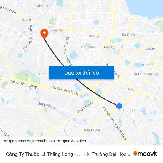 Công Ty Thuốc Lá Thăng Long - 235 Nguyễn Trãi to Trường Đại Học Hòa Bình map