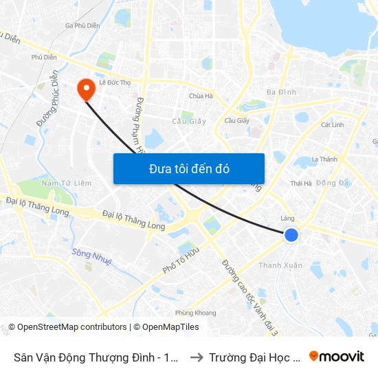 Sân Vận Động Thượng Đình - 129 Nguyễn Trãi to Trường Đại Học Hòa Bình map