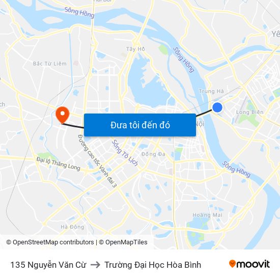 135 Nguyễn Văn Cừ to Trường Đại Học Hòa Bình map