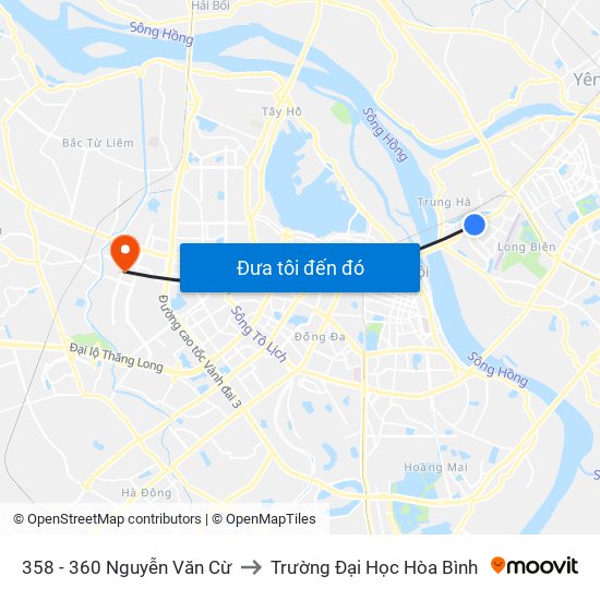 358 - 360 Nguyễn Văn Cừ to Trường Đại Học Hòa Bình map