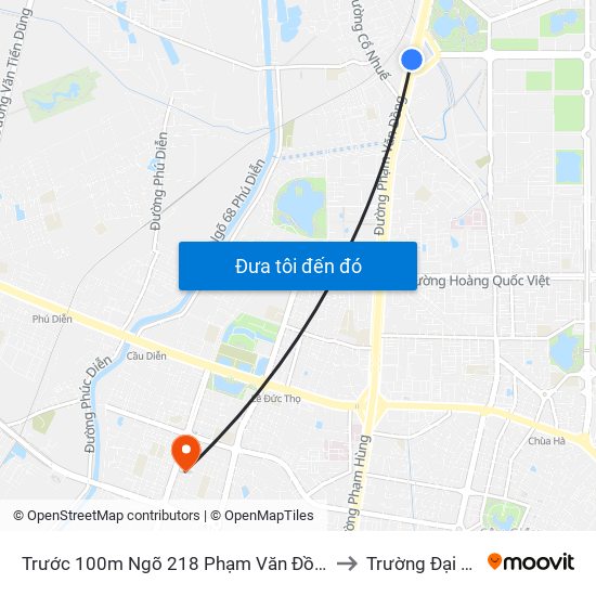 Trước 100m Ngõ 218 Phạm Văn Đồng (Đối Diện Công Viên Hòa Bình) to Trường Đại Học Hòa Bình map