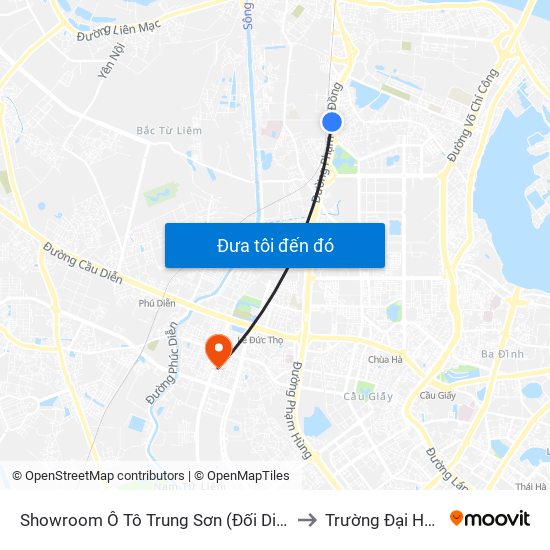 Showroom Ô Tô Trung Sơn (Đối Diện 315 Phạm Văn Đồng) to Trường Đại Học Hòa Bình map