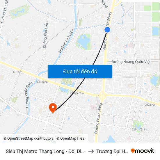 Siêu Thị Metro Thăng Long - Đối Diện Ngõ 599 Phạm Văn Đồng to Trường Đại Học Hòa Bình map