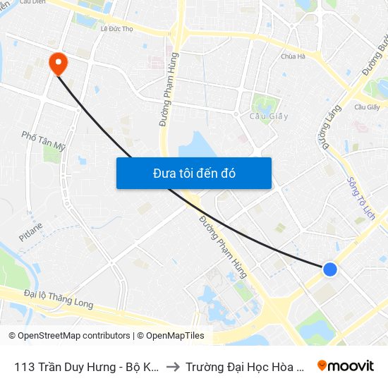 113 Trần Duy Hưng - Bộ Khcn to Trường Đại Học Hòa Bình map