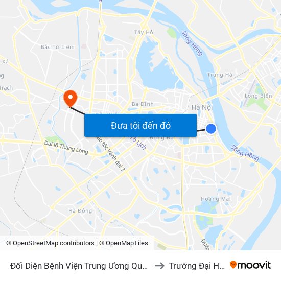 Đối Diện Bệnh Viện Trung Ương Quân Đội 108 - Trần Hưng Đạo to Trường Đại Học Hòa Bình map
