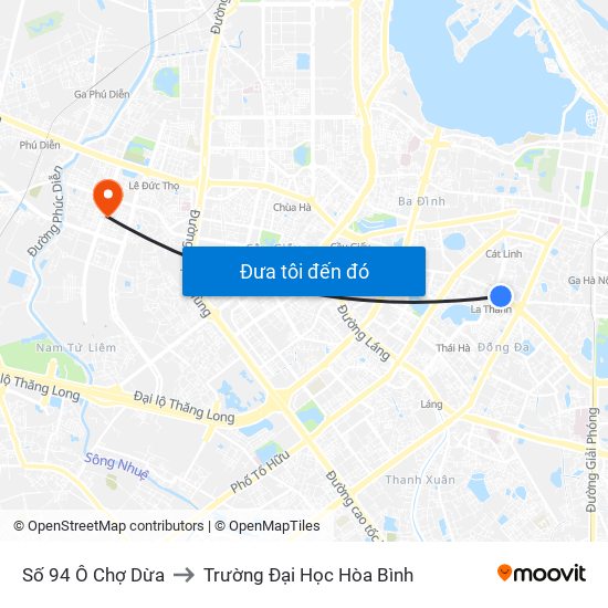 Số 94 Ô Chợ Dừa to Trường Đại Học Hòa Bình map