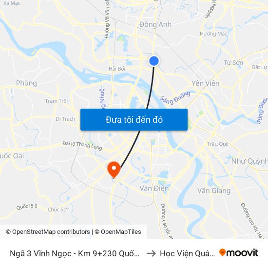 Ngã 3 Vĩnh Ngọc - Km 9+230 Quốc Lộ 3 to Học Viện Quân Y map