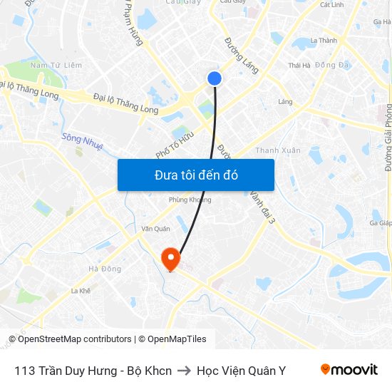 113 Trần Duy Hưng - Bộ Khcn to Học Viện Quân Y map