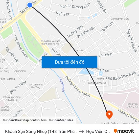 Khách Sạn Sông Nhuệ (148 Trần Phú- Hà Đông) to Học Viện Quân Y map