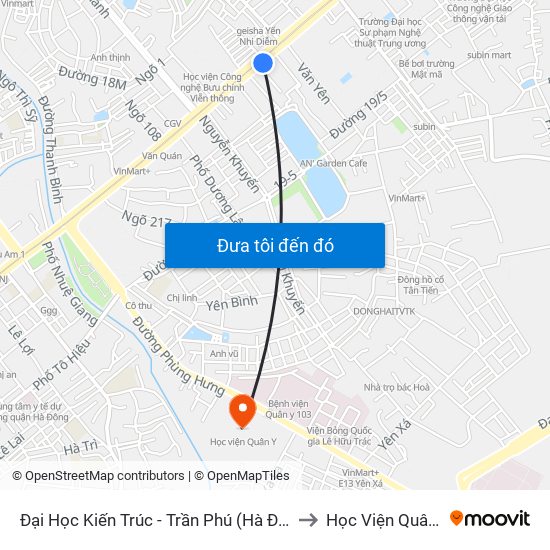 Đại Học Kiến Trúc - Trần Phú (Hà Đông) to Học Viện Quân Y map