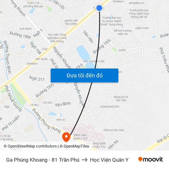 Ga Phùng Khoang - 81 Trần Phú to Học Viện Quân Y map