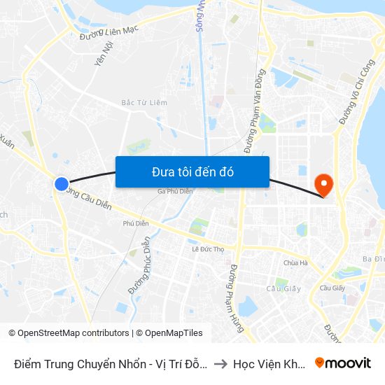 Điểm Trung Chuyển Nhổn - Vị Trí Đỗ Tuyến 20, 29, 32 (Chiều Sơn Tây - Hà Nội)- Đường 32 to Học Viện Khoa Học Và Công Nghệ map