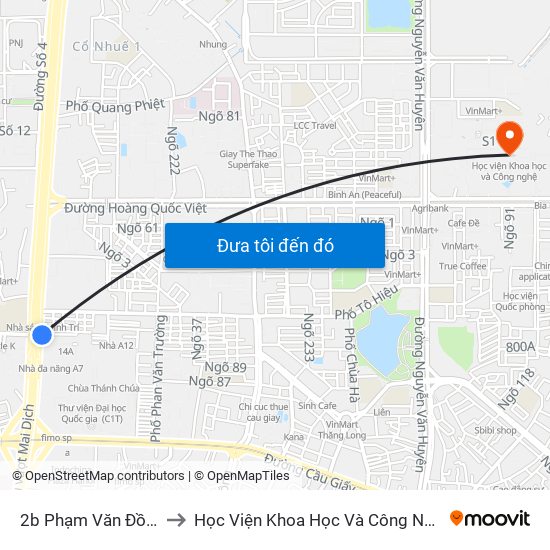 2b Phạm Văn Đồng to Học Viện Khoa Học Và Công Nghệ map