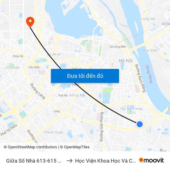 Giữa Số Nhà 613-615 Kim Ngưu to Học Viện Khoa Học Và Công Nghệ map