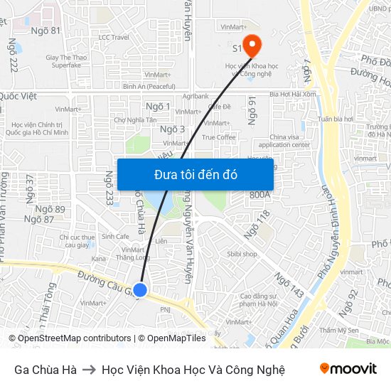 Ga Chùa Hà to Học Viện Khoa Học Và Công Nghệ map