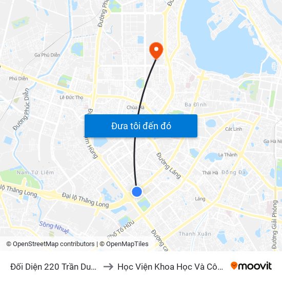 Đối Diện 220 Trần Duy Hưng to Học Viện Khoa Học Và Công Nghệ map