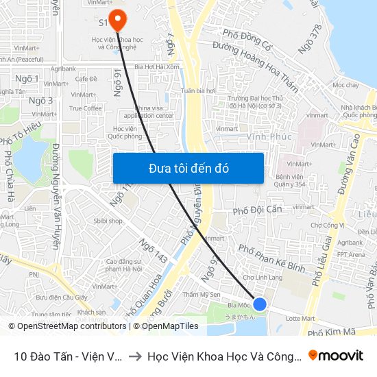 10 Đào Tấn - Viện Vật Lý to Học Viện Khoa Học Và Công Nghệ map