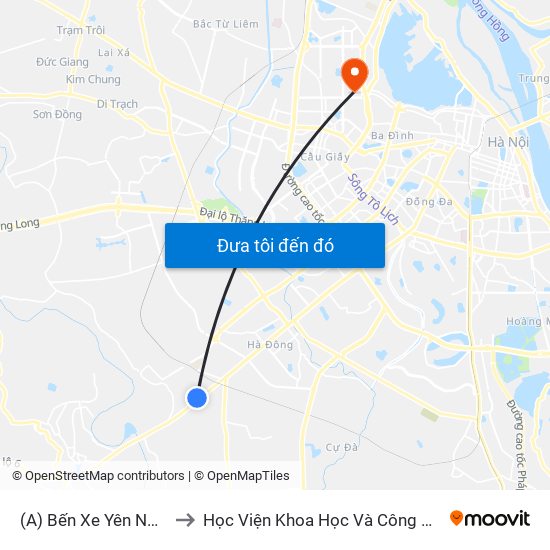 (A) Bến Xe Yên Nghĩa to Học Viện Khoa Học Và Công Nghệ map