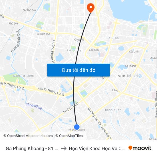 Ga Phùng Khoang - 81 Trần Phú to Học Viện Khoa Học Và Công Nghệ map