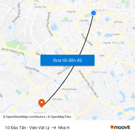 10 Đào Tấn - Viện Vật Lý to Nhà H map