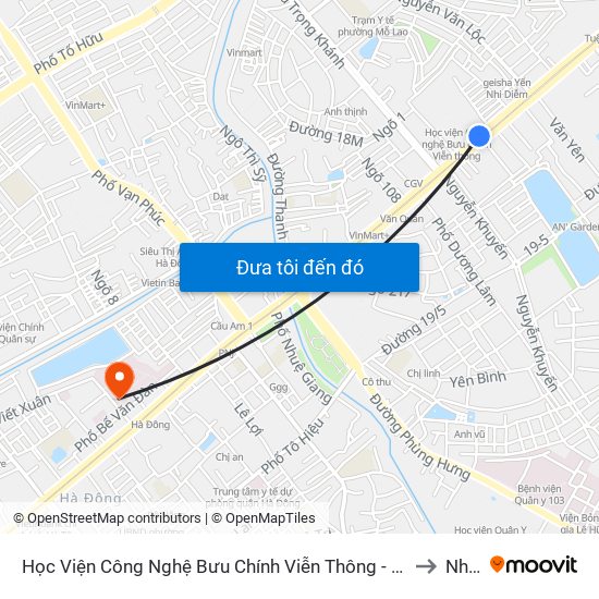 Học Viện Công Nghệ Bưu Chính Viễn Thông - Trần Phú (Hà Đông) to Nhà H map