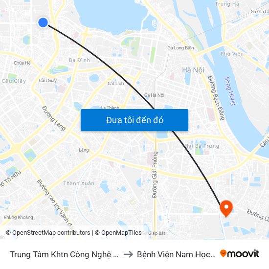 Trung Tâm Khtn Công Nghệ Quốc Gia - 18 Hoàng Quốc Việt to Bệnh Viện Nam Học Và Hiếm Muộn Hà Nội map