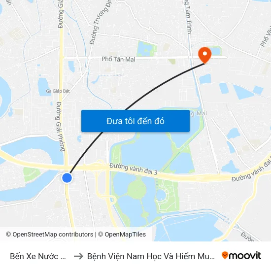 Bến Xe Nước Ngầm to Bệnh Viện Nam Học Và Hiếm Muộn Hà Nội map