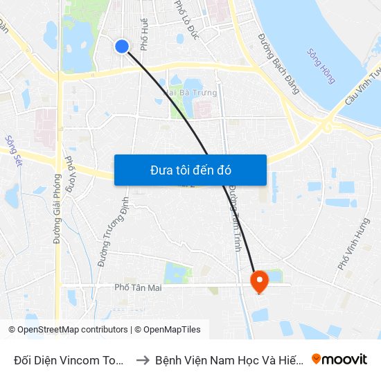 Đối Diện Vincom Tower - Bà Triệu to Bệnh Viện Nam Học Và Hiếm Muộn Hà Nội map